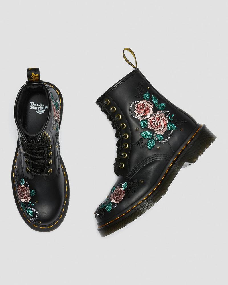 Dr Martens 1460 Vonda Floral Læder Snørestøvler Dame Sort | DK 214UZG